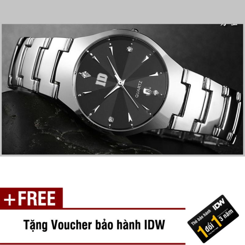 Nơi bán Đồng hồ nam dây thép không rỉ mặt kính khối cao cấp IDW S0111 (Mặt đen) + Tặng kèm voucher bảo hành IDW