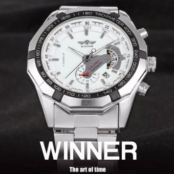 Đồng hồ nam Winner W050 cơ lộ máy có lịch (Trắng)  