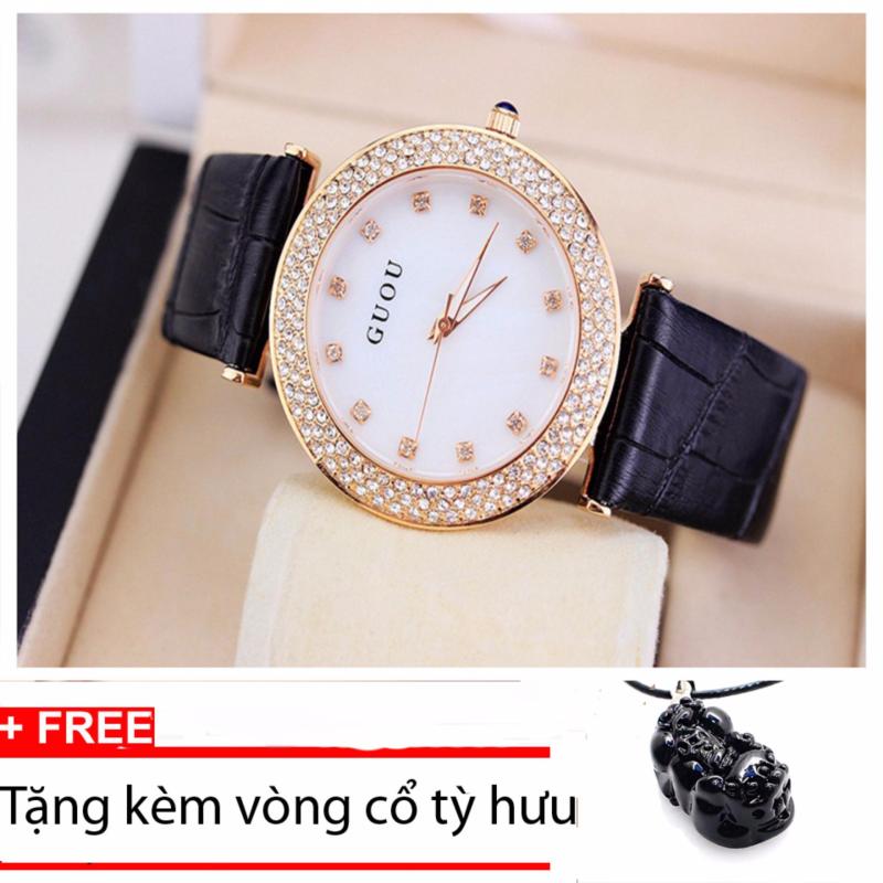 Đồng hồ nữ dây da cao cấp Guou G8112 dây đen mặt trắng+Tặng kèm
vòng cổ tỳ hưu bán chạy