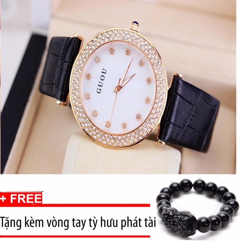 Đồng hồ nữ dây da cao cấp Guou G8112 dây đen mặt trắng+Tặng kèm
vòng tay tỳ hưu phát tài bán chạy