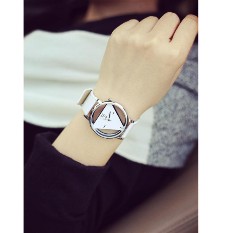 Giá bán đồng hồ nữ dây da hình tam giác hiện đại-218 ( Trắng )