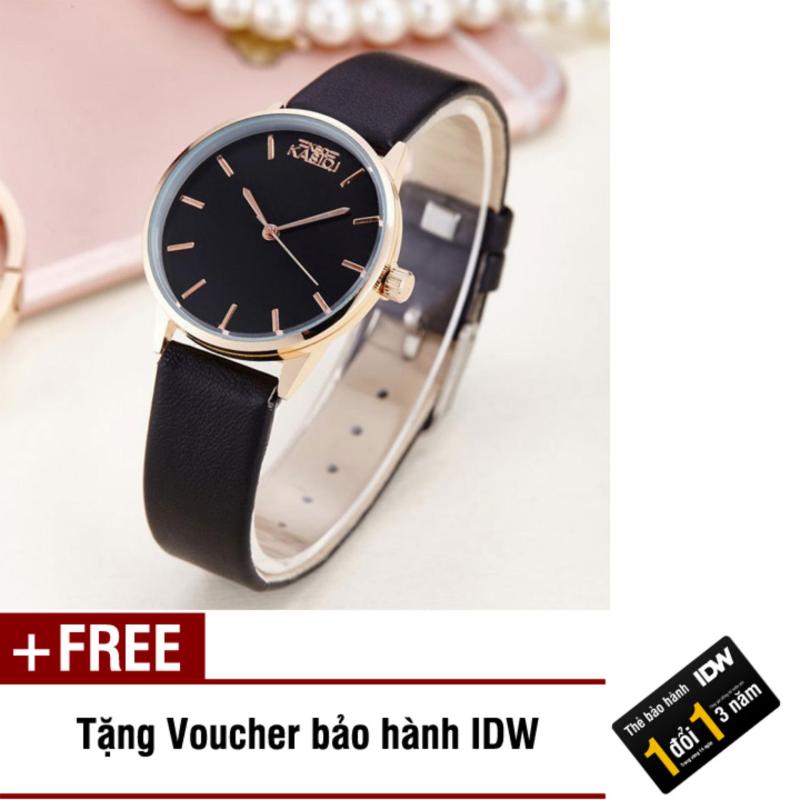Đồng hồ nữ dây da thời trang Kasiqi IDW 6784 (Mặt đen) + Tặng kèm voucher bảo hành IDW bán chạy