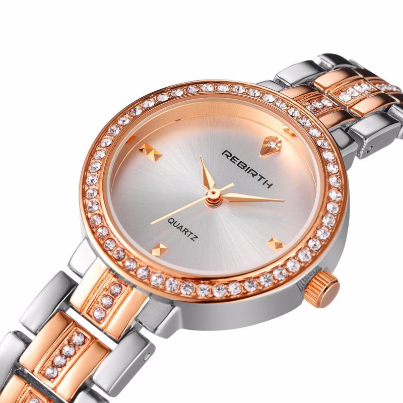 Đồng hồ nữ đính đá REBIRTH EU RE094 - dây demi vàng hồng, tặng kèm vòng đeo tay bán chạy