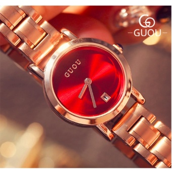 Đồng hồ nữ mặt trơn,dây thép GUOU đầy phong cách - tặng vòng tay phong thuỷ  