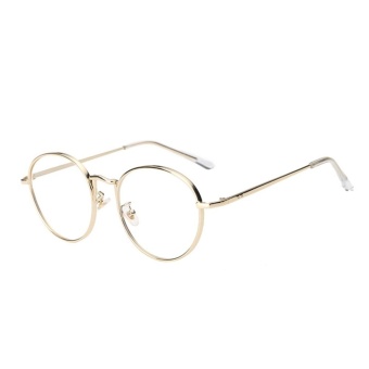 Female Common Glasses Flat Circle Round Metal Sunglasses(Gold) - intl  
