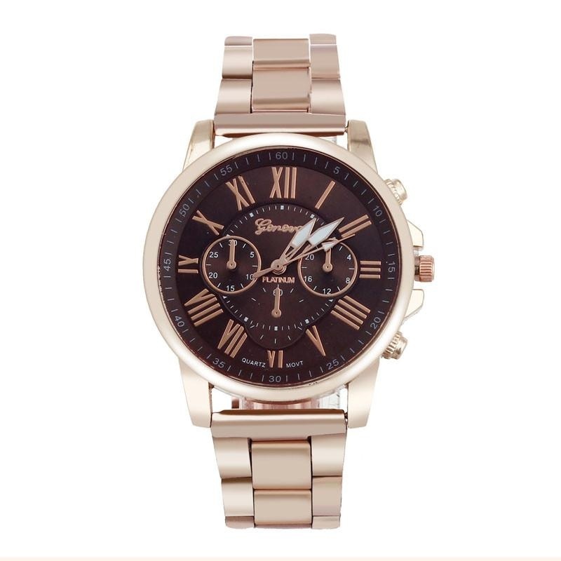 Hot Sale!Roman Number Geneva Stainless Steel Quartz Sports Dial Wrist Watch Coffee - intl bán chạy