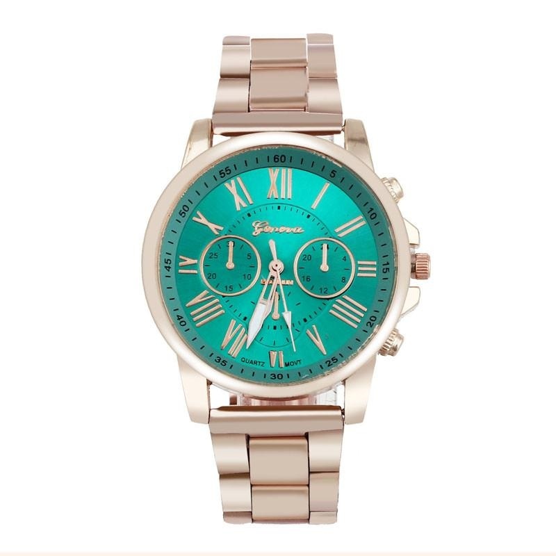 Hot Sale!Roman Number Geneva Stainless Steel Quartz Sports Dial Wrist Watch Green - intl bán chạy