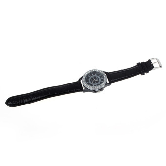 Leather Geneva Crystal Dial Lady Wrist Watch Bracelet Quartz Hour Black  