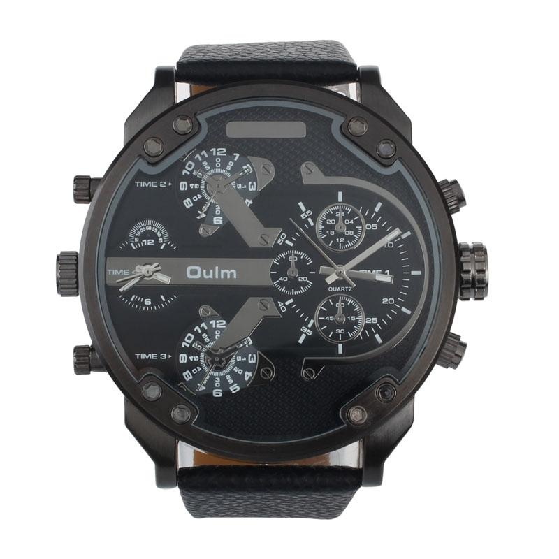 Luxury Military Army Dual Time Quartz Large Dial Wrist Watch Oulm Black - intl bán chạy