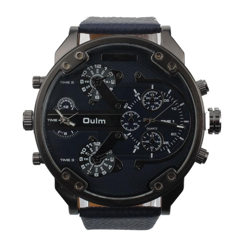 Luxury Military Army Dual Time Quartz Large Dial Wrist Watch Oulm Blue - intl bán chạy