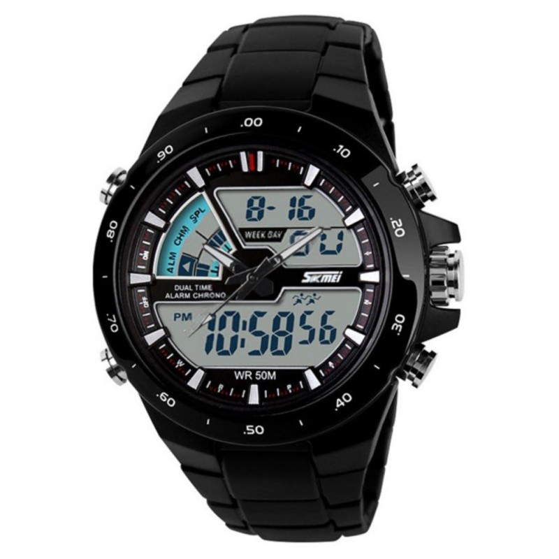 Male Dual Display Waterproof Multi Function LED Sports Watch Alarm Luxury men women - intl bán chạy