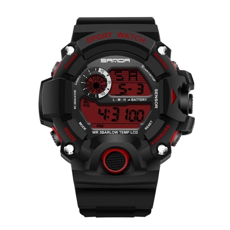 Man Sports Fashionable Multi Function Waterproof Electronic Wrist Watch(Red)-one size - intl bán chạy