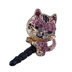 Báo Giá niceEshop 3.5mm Universal Crystal Diamond Lazy Sleeping Cat Dust Plug Anti Dust Proof for Samsung iPhone HTC Etc (Pink) niceE shop