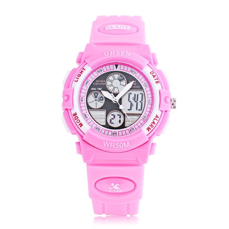 OHSEN AD1502 Dual Movt Quartz Digital Watch Chronograph Calendar Alarm Luminous 5ATM Wristwatch (Pink) - intl bán chạy