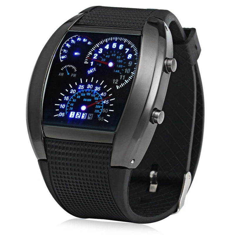 Nơi bán Rubber Band LED Car Watch / Table With Blue Light Display Time Arch Shaped - intl