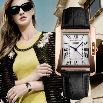 SKMEI Women's Leather Strap Analog Display Causal Quartz Wrist Watch Black - intl  