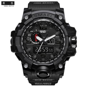 SMAEL 1545 Pure Color Band Waterproof Sport Watch Digital Analog Dual Display Japan Quartz Watch Black - intl  