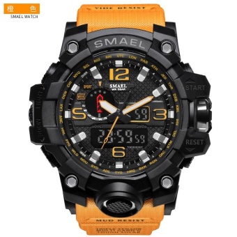 SMAEL 1545 Pure Color Band Waterproof Sport Watch Digital Analog Dual Display Japan Quartz Watch Gold Orange - intl  