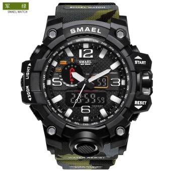 SMAEL 1545 Waterproof Camouflage Military PU Digital Watch LED Digital Dual Display Electronic Watch Army Green - intl  