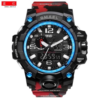 SMAEL 1545 Waterproof Camouflage Military PU Digital Watch LED Digital Dual Display Electronic Watch Red - intl  