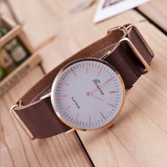 Ultra-thin Leather Belt Geneva Classic Simple Scale Men Watches Brown (Intl)  