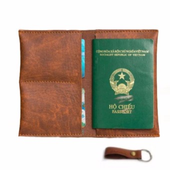 Ví Passport Đựng Hộ Chiếu (Vàng Bò) - Tặng Móc Khóa Da  