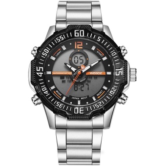 WEIDE Men Quartz Sport Watch Analog-digital Display Wristwatch Stainless Steel Band Waterproof Classic Watch Orange - intl  