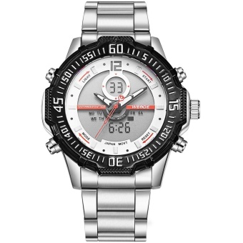 WEIDE Men Quartz Sport Watch Analog-digital Display Wristwatch Stainless Steel Band Waterproof Classic Watch White - intl  
