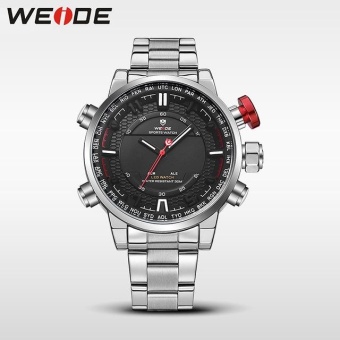 WEIDE Men Quartz Wristwatches Outdoor Sport Watch Stainless Steel Strap Alarm Clock Silver Black - intl  