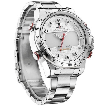 WEIDE Sports Military Watch Multifunctional Quartz LCD Digital Watches Stainless Steel Waterproof Men Wristwatches Silver White - intl  