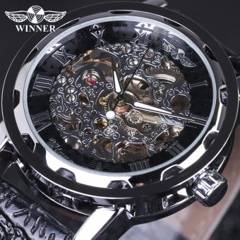 Winner Automatic Mechanical Business Luxury Men Watch Leather Strap Fashion Brand Retro Transparent Wristwatch (Black) - intl  