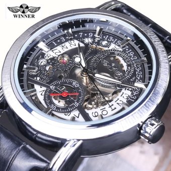 Winner Automatic Mechanical Hollow Men New Watch Business Luxury Leather Strap Fashion Brand Wristwatch (Black) - intl  