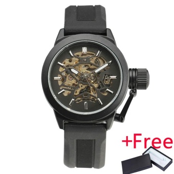 WINNER Delicate Vogue Unisex Automatic Mechanical Wrist Watch Jam Tangan black Rubber Strap Precision Durable W/ Box 267 - intl...