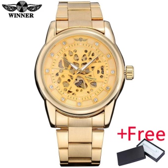 WINNER men fashion luxury mechanical watches steel band gold case casual brand skeleton automatic wristwatches relogio masculino - intl  