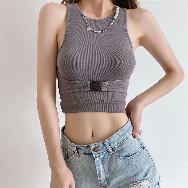 Bag buckles design feeling small sexy brief paragraph coat streets of Europe and the United States ins show thin summer wind tight sleeveless vest 11