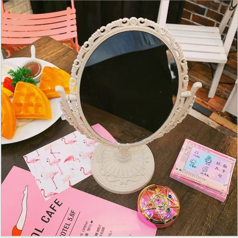 Gương để bàn trang điểm công chúa hình tim ,hình bầu dục - Gương trang điểm make up mini bản to 2 mặt gương - Gương soi trang điểm cute ,Samm meme