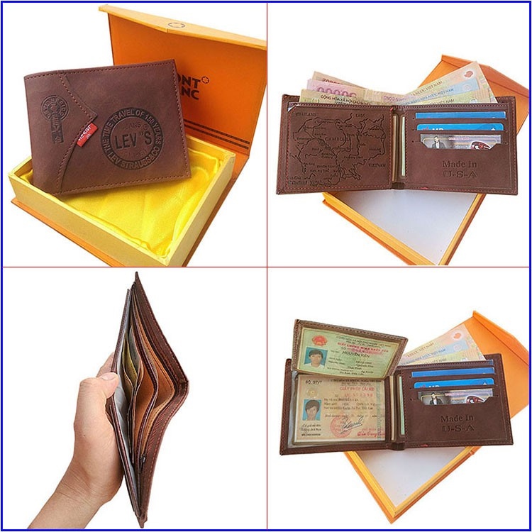 Ví nam, bóp da nam Trẻ Trung - Năng Động, 3 ngăn chính đựng tiền và nhiều nhiều ngăn nhỏ đựng giấy tờ ( Mẫu VNLEVIS 1 )