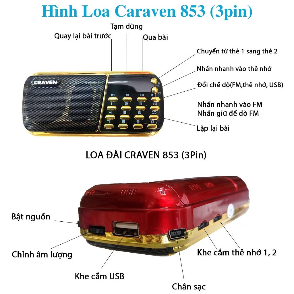 ∋✳ Loa Đài Craven 836s Nghe Thẻ Nhớ USB FM Máy Nghe Nhạc Mini Tắm