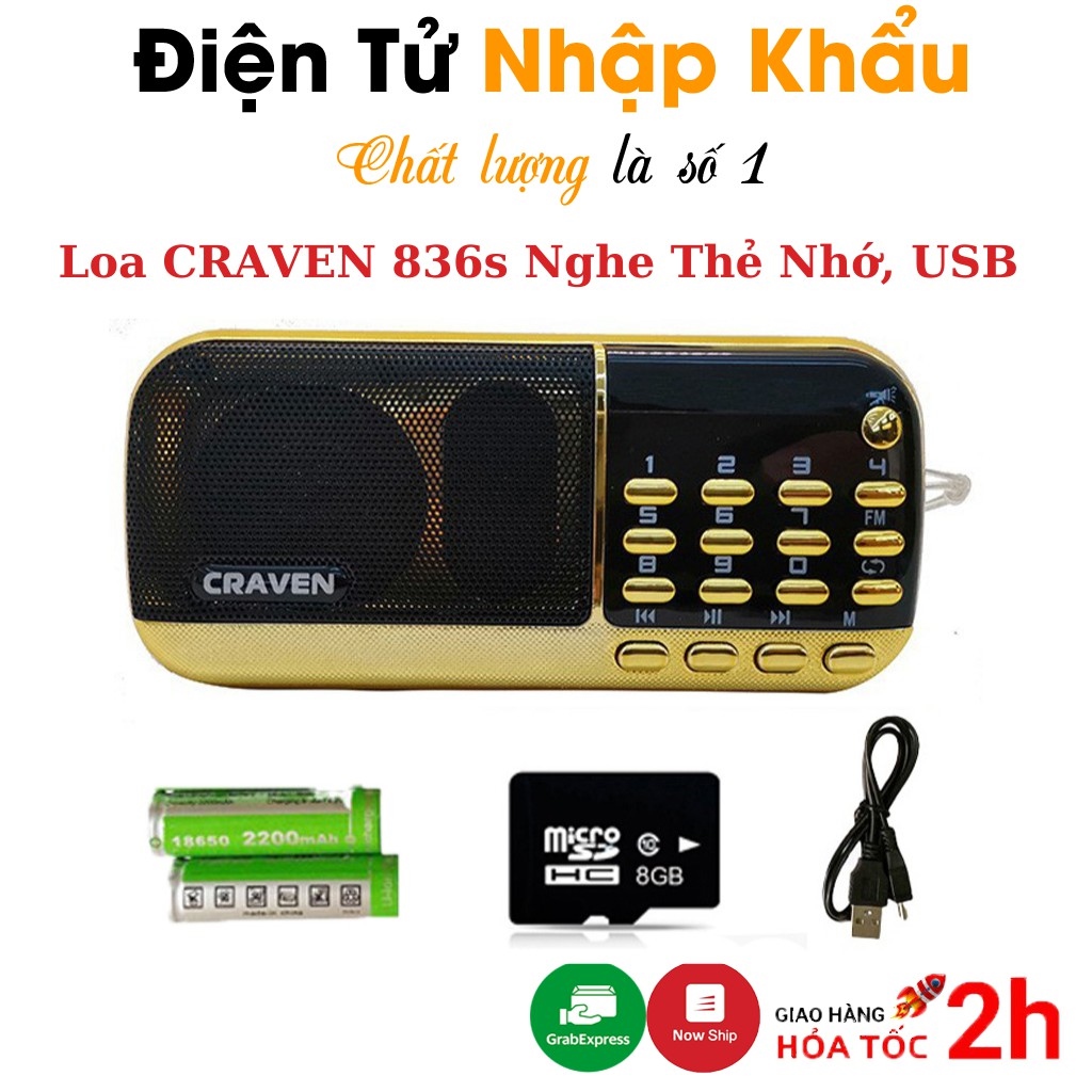 ❄❍☒ Loa Đài Craven 836s Nghe Thẻ Nhớ USB FM Máy Nghe Nhạc Mini Tắm