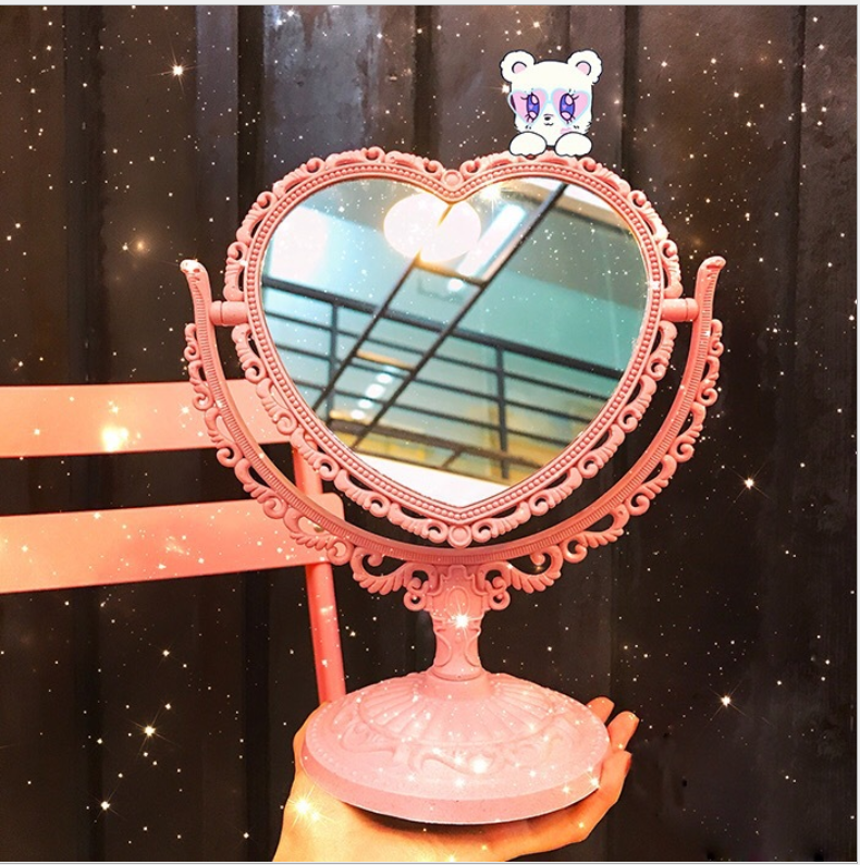 Gương để bàn trang điểm công chúa hình tim ,hình bầu dục - Gương trang điểm make up mini bản to 2 mặt gương - Gương soi trang điểm cute ,Samm meme