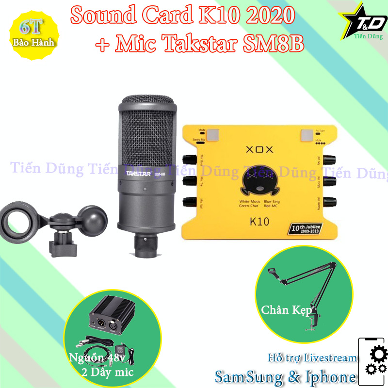 Mic thu âm Takstart SMB8 Sound Card K10 2020 Đời Mới Đi Chân Kẹp Màng