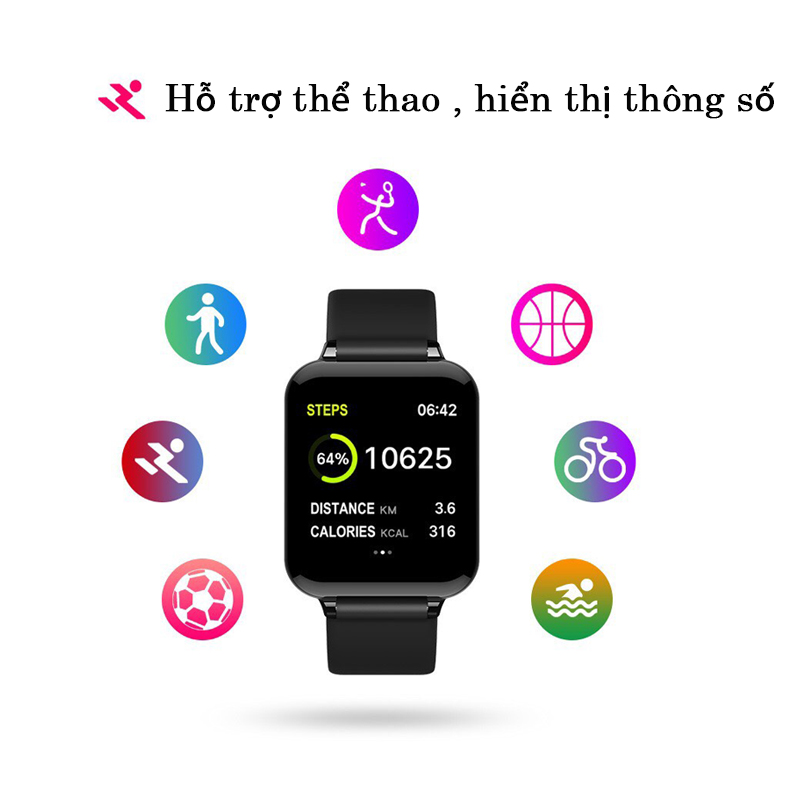 Đồng hồ thông minh Smartwatch B57 chống nước kết nối bluetooth theo dõi  nhịp tim huyết