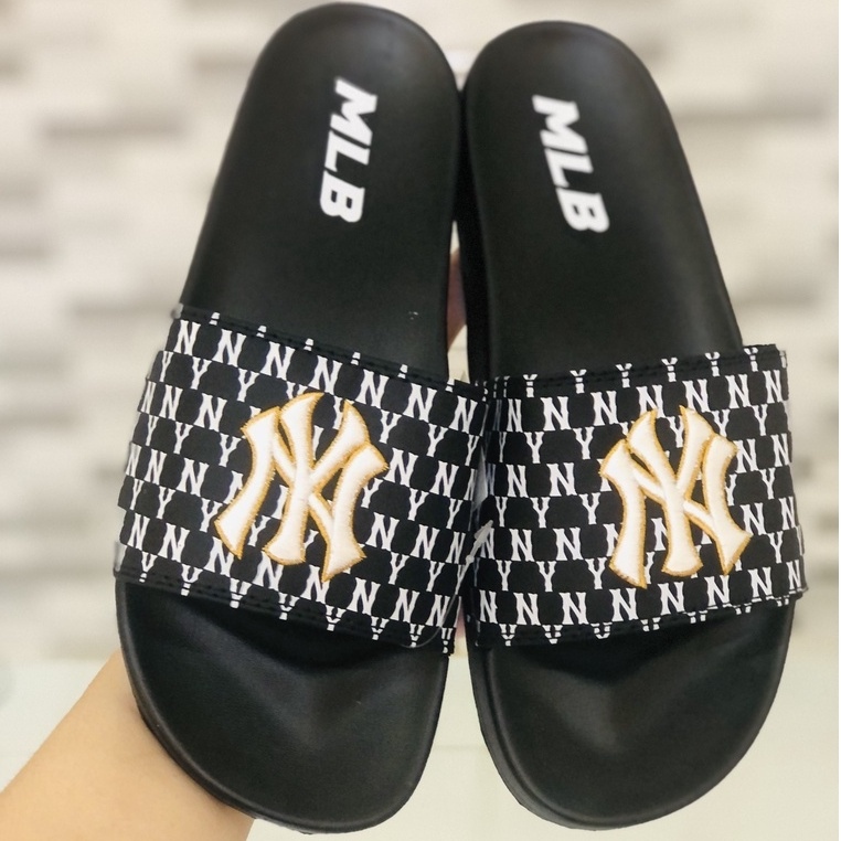 ◘✥✗ Dép unisex MLB NY ❤️FREESHIP Hộp❤️ dép mlb bóng chày quai ngang thể thao nữ Thêu NY-NY nỗi màu trắng chữ hồng xịn