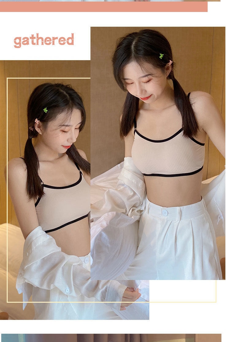 Adolescent girls high school junior high school students small vest development with cup padding big child without rims cotton underwear 13