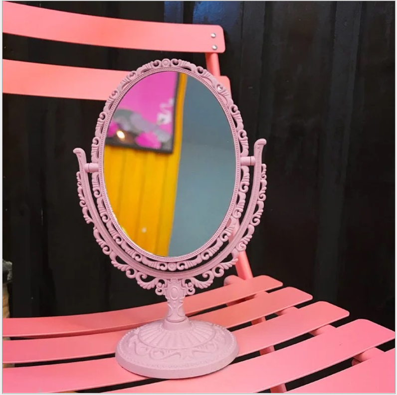 Gương để bàn trang điểm công chúa hình tim ,hình bầu dục - Gương trang điểm make up mini bản to 2 mặt gương - Gương soi trang điểm cute ,Samm meme