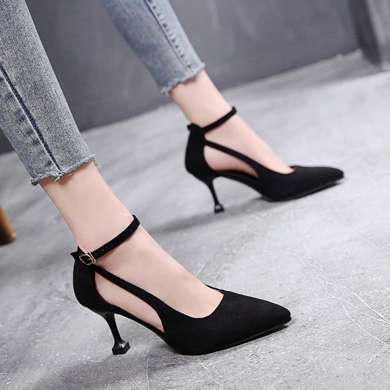 [Taobao] Versitile Fashion Pointed Thin Heeled High Heel Shoes 2019 Spring And Summer New Style Sexy Hollow out A-line Belted Shallow Mouth Shoes Female