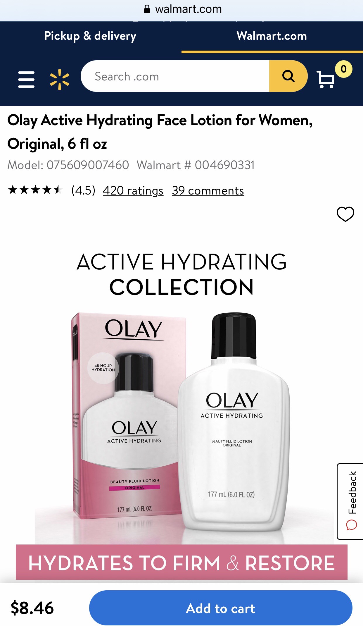 Olay beauty fluid lotion,active hydrating,original,6 fl oz (177 ml)