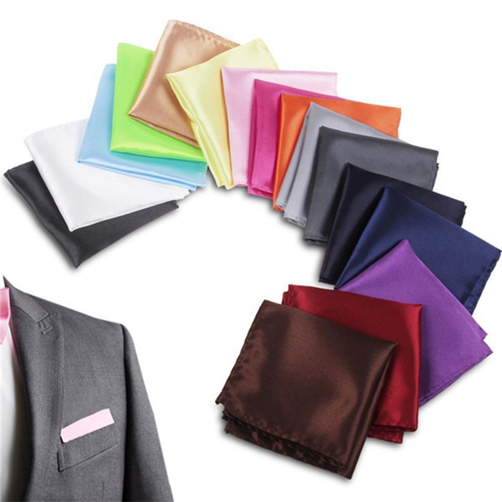 ทำมือซาตินชุดกระเป๋าชุดสูททางการSolid 15สีHankyสี่เหลี่ยมจตุรัสซาตินPlain Menผ้าเช็ดหน้าผ้าไหมHanky Pocket Square