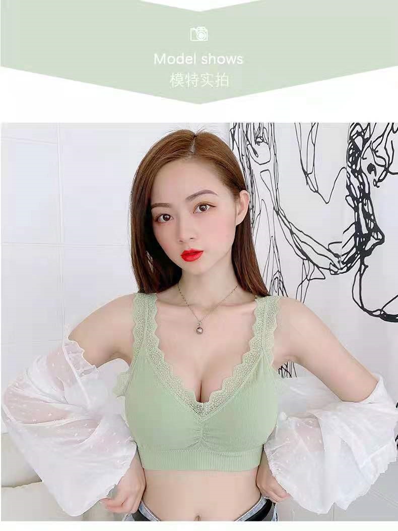 Modal Thailand latex non-trace lace beauty back without rims together movement prevent sagging vest bra underwear women 12
