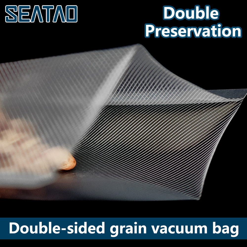 Gambar SEATAO 50PCS 100PCS Double Sided Twill Mesh Kitchen Degradable Vacuum Food Bag Vacuum Storage Seal Bag High quality thickened plastic bag.